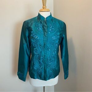 Chico’s Teal Green Embellished Tiena Jacket | Size 1